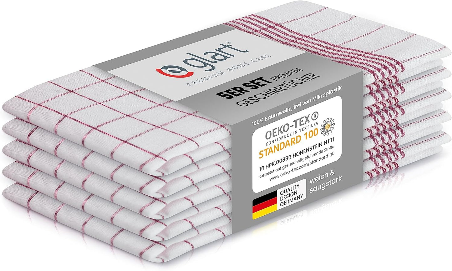 5er Set Geschirrtücher 50x70 cm – 100% Baumwolle, Rot Karo, OEKO-TEX 01